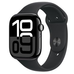 Apple Watch Series 10 GPS + Cellular 46mm Jet Black Aluminium Case with Black Sport Band - M/L
