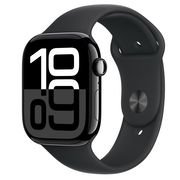Apple Watch Series 10 GPS + Cellular 46mm Jet Black Aluminium Case with Black Sport Band - M/L