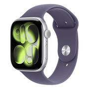 Apple Watch Series 11 GPS + Cellular 46mm Silver Aluminium Case with Purple Fog Sport Band - M/L